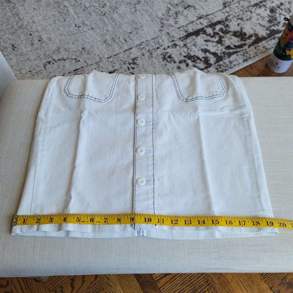 New! J.Crew Sz 29 (8) Denim Button-Front Skirt White Wash-Light Ivory/Navy NWT - Picture 7 of 9